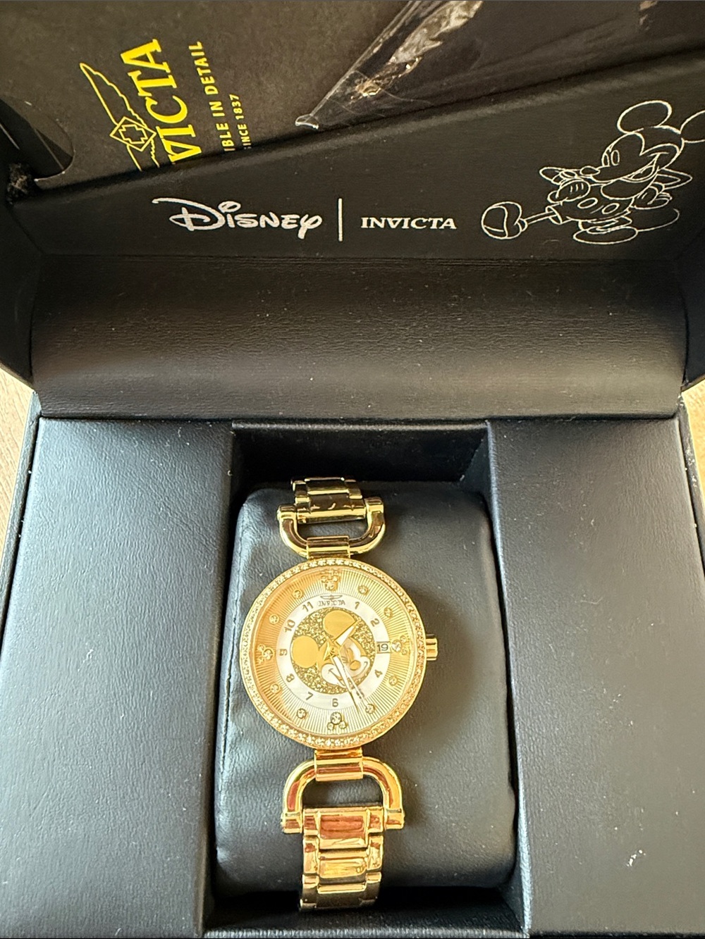 Invicta Gold-tone Mickey Mouse Crystal Accent Bracelet Watch